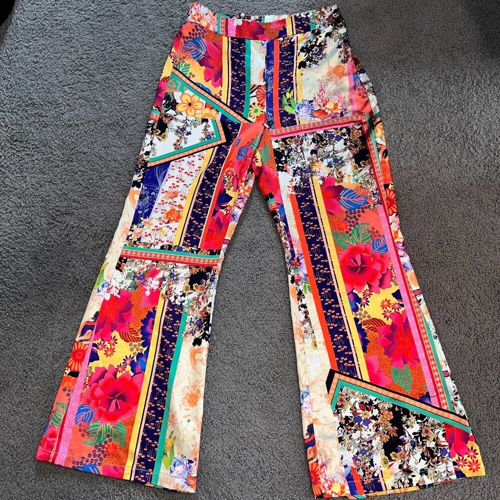 Vibrant Multicolor Wide Leg Pants - Bold Floral Print